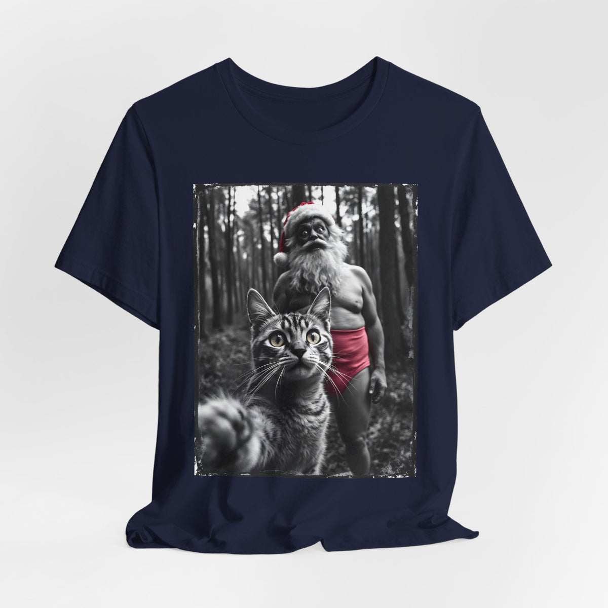 Funny Crazy Santa Cat Selfie Shirt