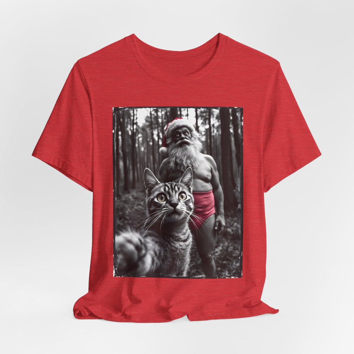Funny Crazy Santa Cat Selfie Shirt