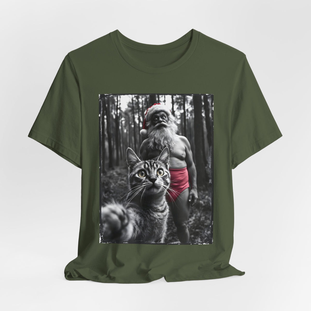 Funny Crazy Santa Cat Selfie Shirt
