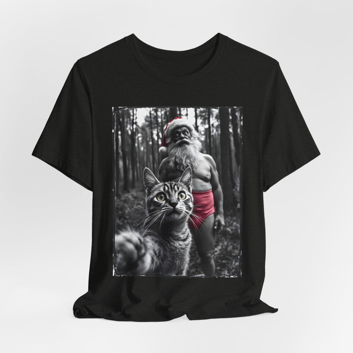 Funny Crazy Santa Cat Selfie Shirt