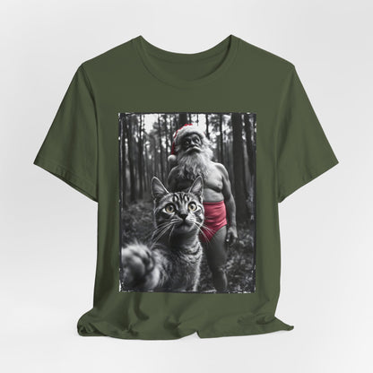 Funny Crazy Santa Cat Selfie Shirt