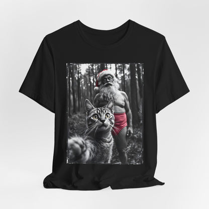 Funny Crazy Santa Cat Selfie Shirt
