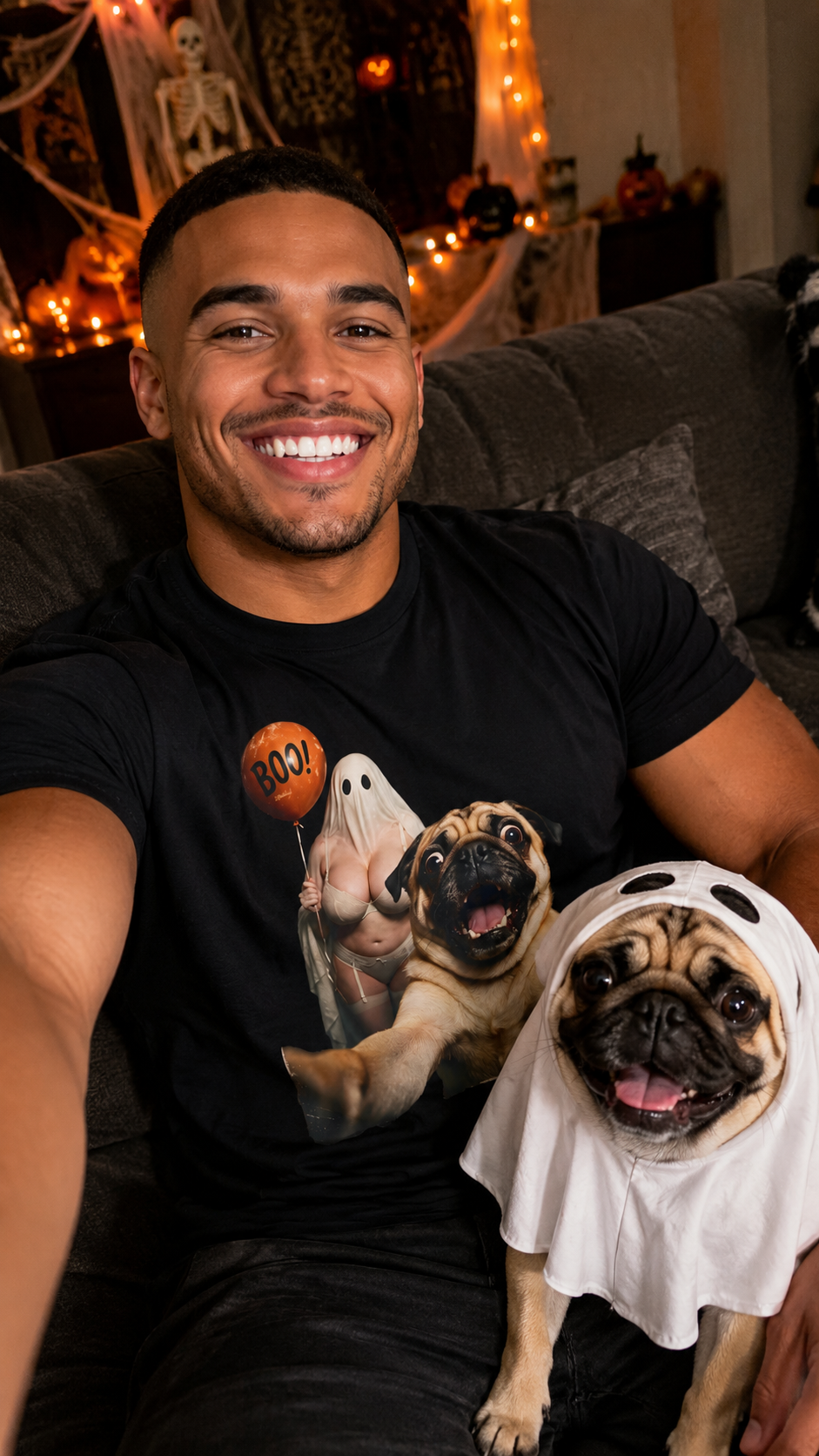 Pug Selfie with Ghost Halloween Shirt
