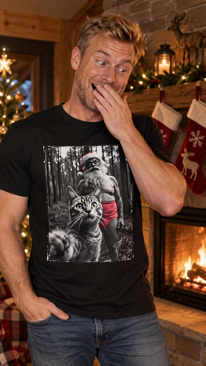 Funny Crazy Santa Cat Selfie Shirt