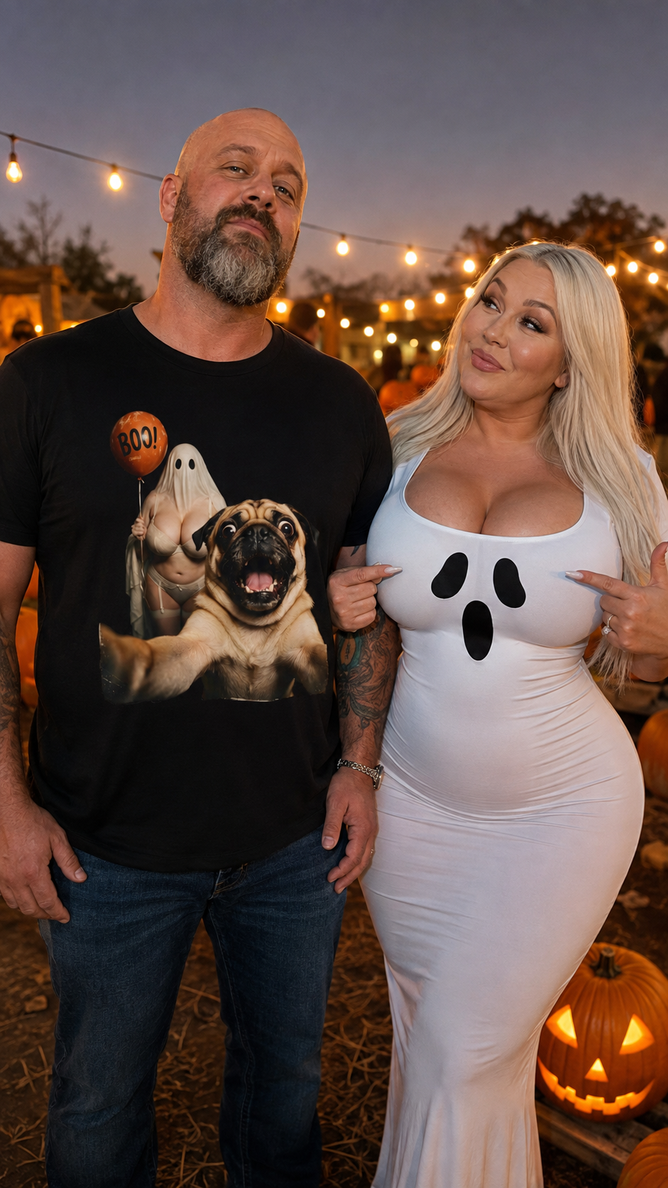 Pug Selfie with Ghost Halloween Shirt