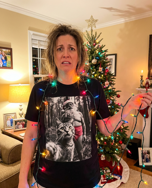 Funny Crazy Santa Cat Selfie Shirt
