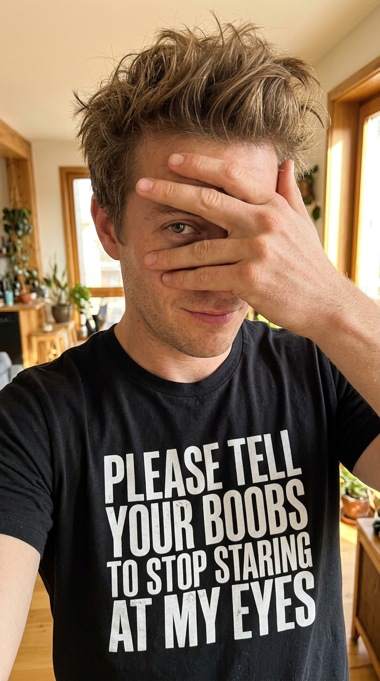 Please Tell Your Boobs To Stop Staring At My Eyes Shirt