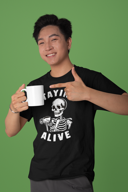 Staying Alive Skeleton Coffee Shirt